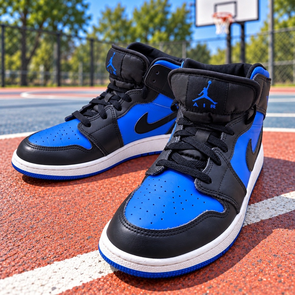 Jordan 1 Mid Royal Blue Black Kids Basketball Shoes DQ8423-042 Size 6.5Y